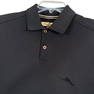 Tommy Bahama Mens Black Polo Shirt Short Sleeve Large Pima Cotton Blend